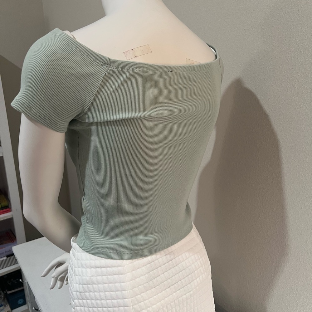 Mint Green Ribbed Off-Shoulder Top - Picture 4 of 5